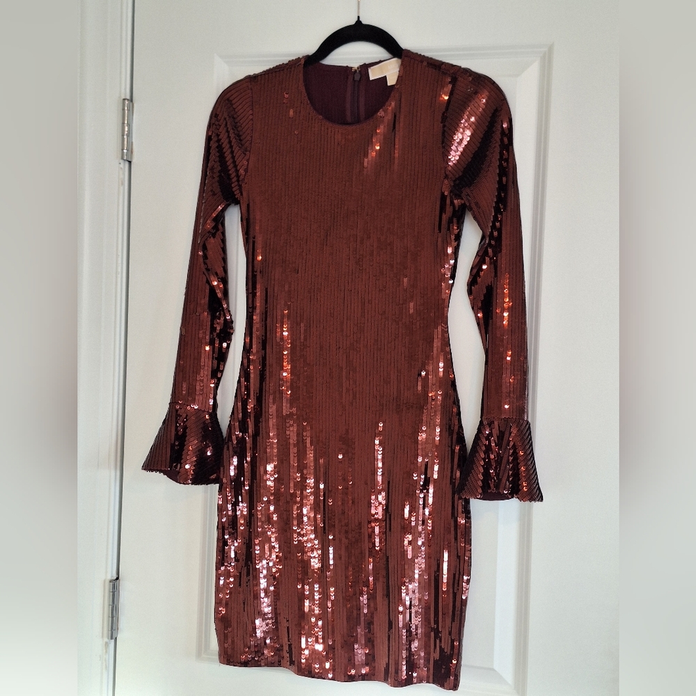NWOT Michael Kors Sequin Mini Dress | Brown | XXS